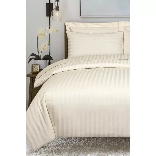 Nova Home UltraStripe Hotel Style Duvet Cover Set, Queen Size, Beige Color