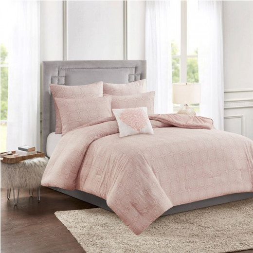 Nova Home Malia Embroidered Comforter Set, Cotton, Blush Color, Twin Size