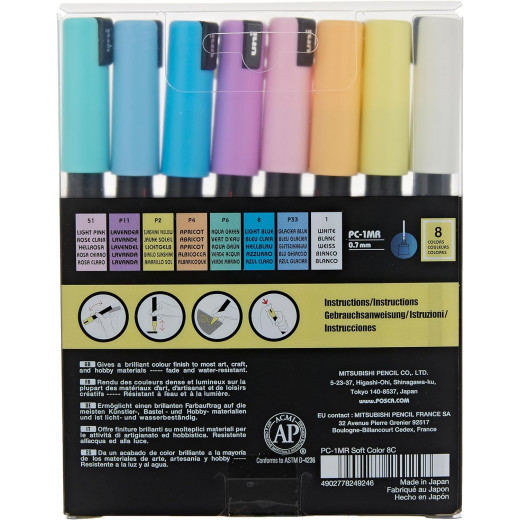 Uni-Ball | Uni Posca Extra Fine Tip Pen | Soft Colors | 8 pcs
