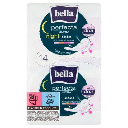 Bella Perfecta Ultra Night Silky Drai, With Wings, 14 Pieces