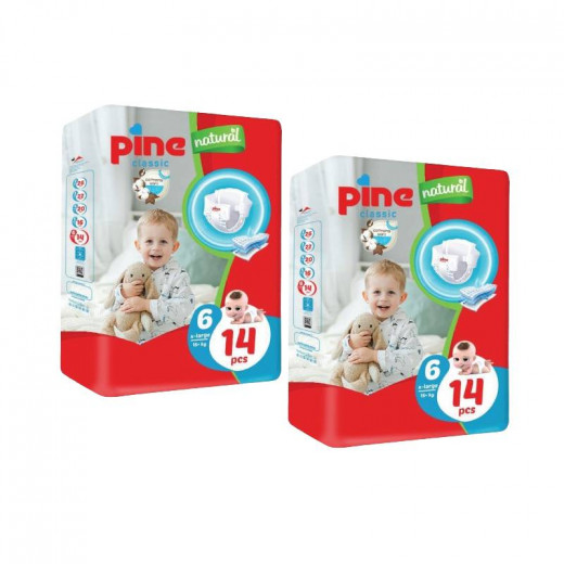 Pine Classic Diapers, Size 6, 14 Diapers +15 Kg, 2 Packs