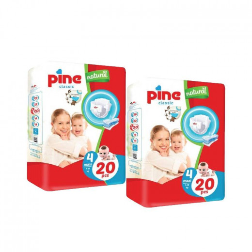 Pine Classic Diapers, Size 4, 20 Pads, From 7 to 18 kg, 2 Packs