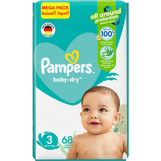 Pampers Baby-Dry Diapers, Size 3, Midi, 6-10 kg, Jumbo Pack, 68 Count