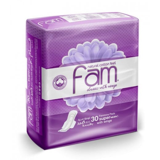 Fam Feminine Napkins Maxi Folded With Wings Super Pads, 30 Pads, 2 Packs