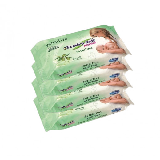 Fresh'n Soft Sensitive Wet Wipes With Olive Oil, 63 Wipes, 4 Packs