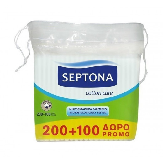 Septona Cotton Buds Plastic Bag With String, 300 Pieces, 4 Packs