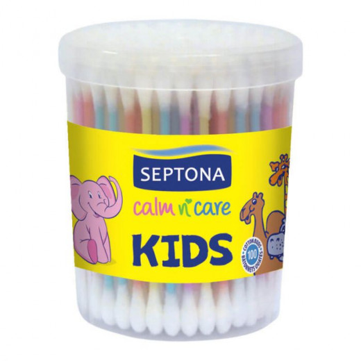 Septona  Kids Plastic Jar Cotton Buds, 100 Pieces, 4 Packs
