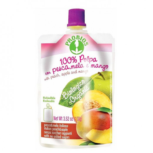 Probios Organic Peach & Apple & Mango Pulp, 100 Gram, 6 Packs
