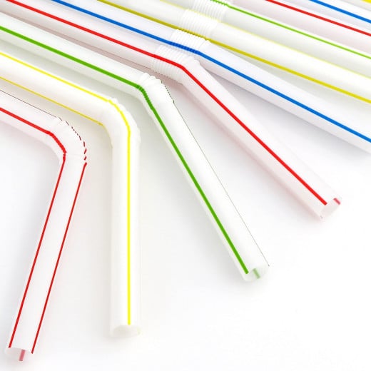 Flexible Plastic Drinking Disposables Straws, 100 Pieces