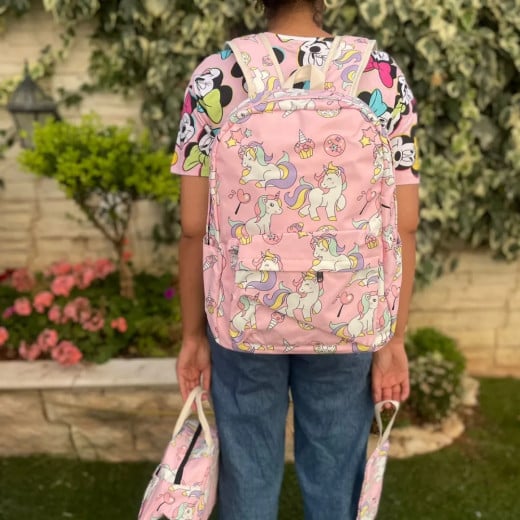 حقيبة ظهر مدرسية للبنات مع حقيبة غداء ومقلمة يوني كورن