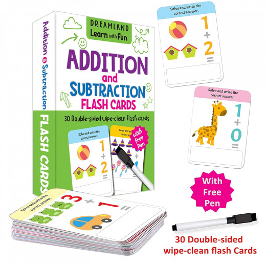 Dreamland | Flash Cards Addition and Subtraction | 30 Double Sided Wipe Clean Flash Cards for Kids