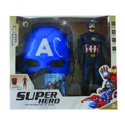 Avengers 4- Captain Iron Man Spider-Man -24CM Shape-shifter + Mask with light Music + Projection Watch (24 patterns) + Card (3 mixed)