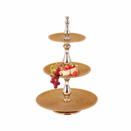 Vague Aluminium Round 3 Tier Stand with Stainless Steel Gold Finish 30 centimeter India