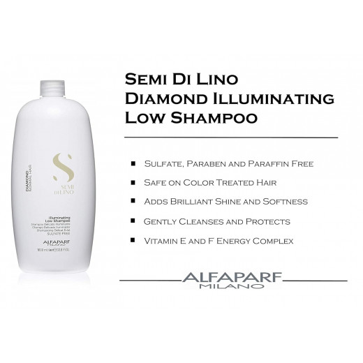 Alfaparf Milano Semi Di Lino Diamond Shine Illuminating Hair shampoo 1000ml - Sulfate Free - For Normal Hair - Safe on Color Treated Hair - Paraben and Paraffin Free