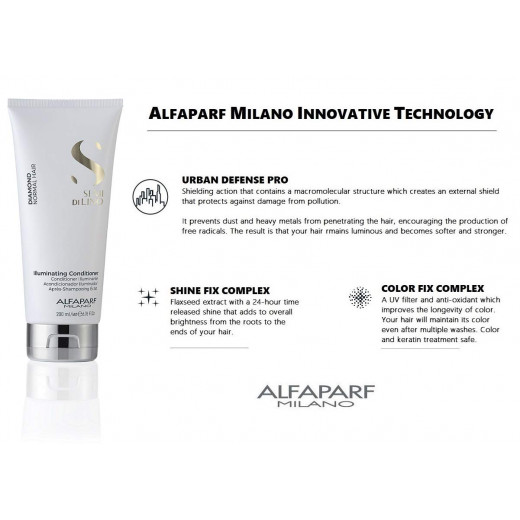 Alfaparf Milano Semi Di Lino Diamond Illuminating Hair conditionar - Color Safe Deep Conditioner for Color Treated Hair - Adds Shine and Body - Sulfate, Paraben and Paraffin Free 200ml