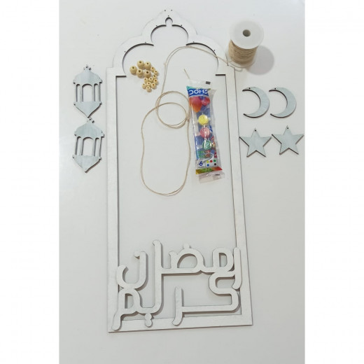 حرف يدوية زينة رمضان تعليقة خشبية  لون أبيض ارتفاع 70 سم