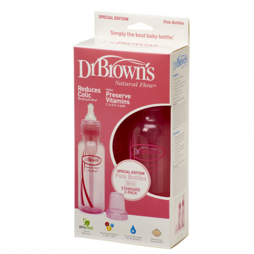 Dr. Brown's 8 oz / 250 ml PP Standard Baby Bottle - Pink, 2-Pack